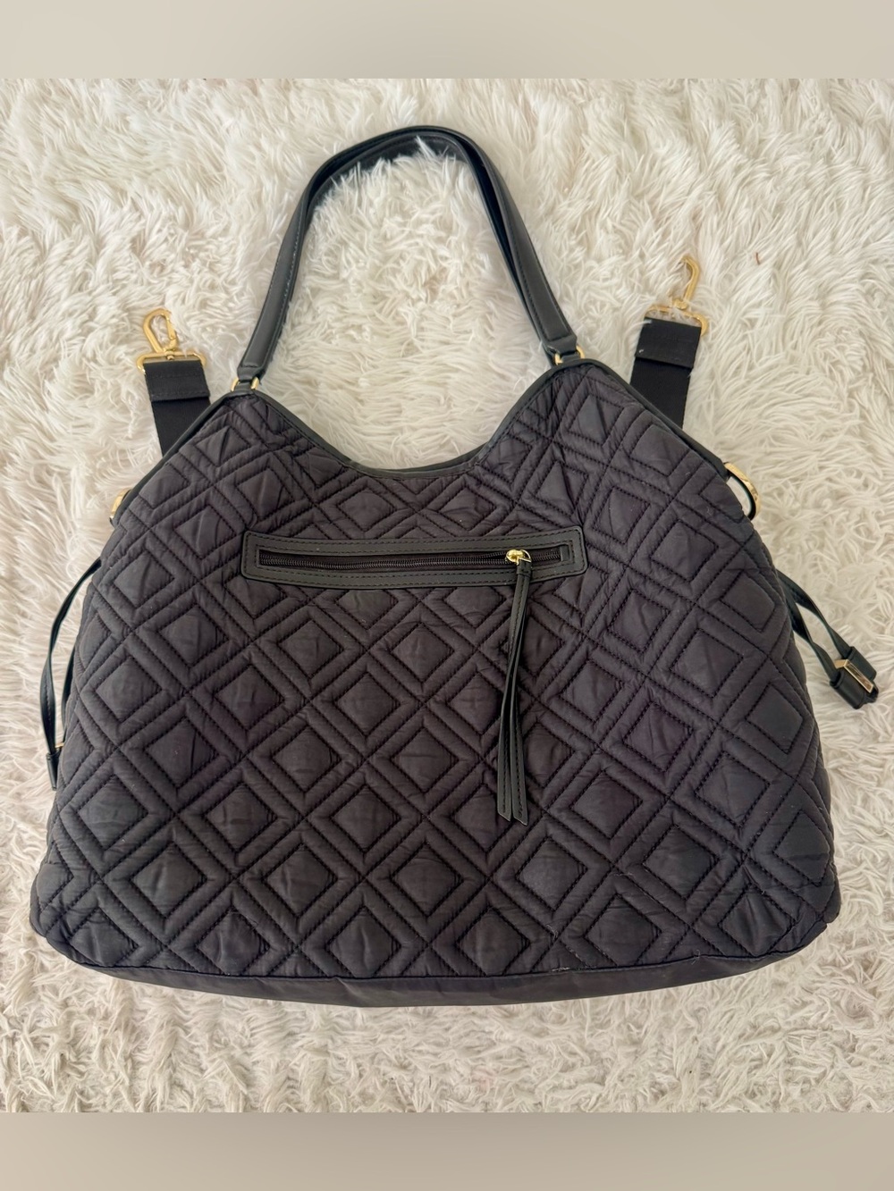 Tory Burch Ella Quilted Nylon Hobo Shoulder Bag Black - Picture 5 of 6